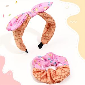 TEMU 여성용 스위트 래빗 이어 헤어밴드와 초콜릿 크럼스 스크런치 2개 세트, 여름 드레스업용 헤어 액세서리