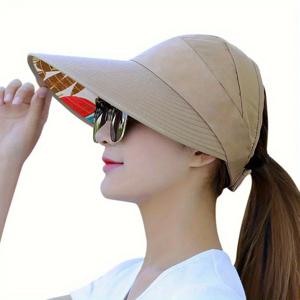 TEMU 여성용 와이드 브림 선 비저 모자, 가벼운 통기성, 접이식 비치 캡, 야외 스포츠, 사이클링, 운전용 - 탄력적 핏, 깃털 없음, 공예 기술, 선 보호 모자