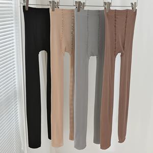 TEMU 4 쌍 여성용 단색 양말, 100% 폴리아미드 니트 재질, 120g/m², 따뜻하고 끈질기, 봄/가을 시즌, 블랙 및 누드 팬티호스