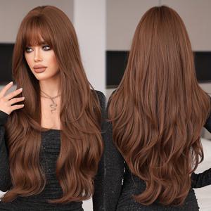 TEMU 7JHH WIGS 여성용 기본 일상 파티용 긴 느슨한 컬리 티브라운 고밀도 내열 합성 위그 31.49인치, 150% 밀도, 로즈 넷 캡, 고온 섬유