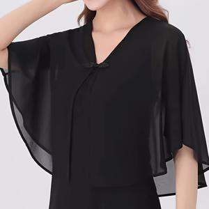 TEMU 여자 케이프 여름 치마 한국어 올매칭 쉬폰 작은 코트 레트로 루즈 케이프 작은 숄 편안한
