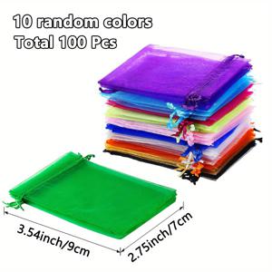 TEMU 100pcs LuxeCraft 다양한 색상 오르간자 끈끈 선물 가방 - 보석, 파티 선물, 크리스마스, 결혼식, 비누, 메이크업을 위한 다양한 새틴 파우치 - 10 가지 변형.