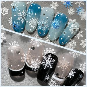 TEMU 개인 DIY 여성 및 여성 디자이너가 사용하기에 적합한 다양한 스타일의 눈꽃 장식 재료가 포함된 아이스 블루와 화이트 눈꽃 테마 네일 아트 스티커 1세트