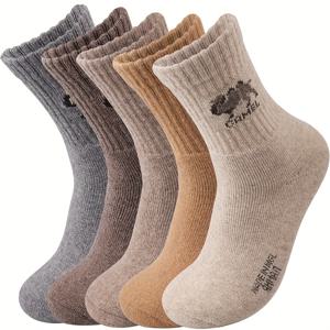 TEMU 남성용 양모 양말 5켤레 가을과 겨울 두꺼운 양말 camel 패턴 남성용 중간 튜브 양말 플러스 벨벳 따뜻한 테리 양말 야외 하이킹 및 등산을 위한 남성 및 아빠 선물에 적합