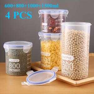 TEMU 4개 세트의 밀봉식 식품 보관 용기, PP 소재, 비용 없음, 곡물, 설탕, 밀가루, 쌀, 견과류, 스낵을 위한 누출 방지 주방용기 - 다양한 크기
