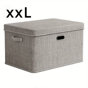 TEMU 1pc 대형 린넨 직물 접이식 보관 상자 - 분리 가능한 뚜껑, 손잡이 및 바구니 큐브가 있는 고품질 정리함 컨테이너, 침실, 옷장, 사무실용 그레이, 침대 아래 보관
