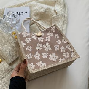 TEMU 여성을 위한 캐주얼 린넨 토트 백, 일본식 소재 핸드백, 버클 클로저, 손세탁 가능, 박스, 학생, 엄마용 디아퍼 백