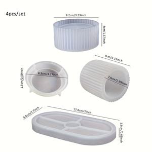 TEMU 4개 세멘트 캔들 자리 실리콘 몰드, 타원형 트레이 몰드, DIY 원형 화분, 캔들 홀더, 보관함 몰드, 석고 장식, 홈 데코