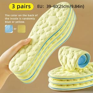 TEMU 3 쌍, 편안하고 통기성이 좋은 4D 클라우 인솔, 부드러운 바닥, 땀 흡수 및 탈취 기능이 있는 두꺼운 인솔, 오래 서 있는 동안 피로 방지