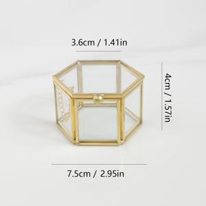 TEMU 1개 빈티지 육각형 보석함 - 황동 프레임 & 유리 패널, 자석 잠금 미니 디스플레이 케이스 (귀걸이, 반지, 목걸이용) - 앤티크 메탈 엣지, 클리어 레트로 정리함, 홈 데코 스토리지, 금속 마감 소형 주얼리 박스
