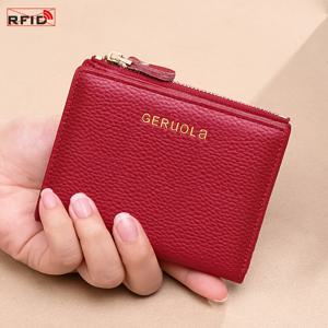 TEMU GERUOLA Wo's RFID 차단 지갑 - 슬림한 초경량 2-in-1 지퍼 카드 홀더 & 동전 파우치, 접이식 컴팩트 디자인, 다중 슬롯, 안전한 지퍼 잠금, 내구성 있는 폴리에스터 안감, 레드, 여행 액세서리 | 스타일 | 텍스처 마감, 소형 지갑과 월렛 콤보