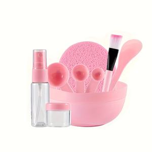 TEMU 9pcs 향기 없는 DIY 얼굴 마스크 만드는 키트 - 플라스틱 미용 도구 세트, 그릇, 스파투라, 브러시, 스프레이 병, 퍼프 포함 - 향기 없는, 전기 없음