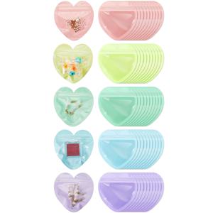 TEMU 50개 컬러풀 하트 모양 PVC 주얼리 백 - 반지, 귀걸이 및 작은 액세서리용 귀여운 지퍼백 선물 파우치, 다양한 파스텔 색상, 보관 및 선물용 이상적, 주얼리 디스플레이