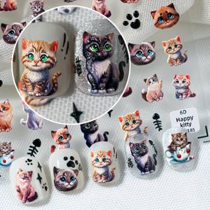 TEMU 1세트 릴리프 큰 눈 애완 고양이 네일 아트 스티커, 파란 고양이, 큰 눈 고양이 머리, 찻잔 고양이, 검은 고양이, 고양이 스크래치, 물고기 뼈 및 기타 네일 아트 재료, 개인 DIY 사용에 적합