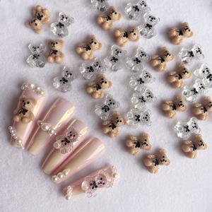 TEMU 20개 3D 만화 곰 네일 아트 액세서리, 투명 및 카키 혼합 레진 네일 장식, 귀여운 DIY 젤리 곰 네일 장식품, 향이 없는