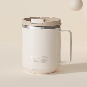 TEMU 뚜껑이 있는 스테인리스 스틸 머그, 더블 레이어, 우유 컵, 커피 컵, 손잡이가 있는 사무실 머그, 차 주입기
