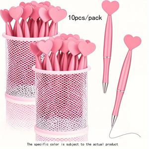 TEMU 10pcs 핑크 하트 모양 회전 볼펜, 학교 사무용품에 적합, 사랑과 로맨틱한 쓰기 도구, 결혼식 서명, 사무용품, 추수감사절과 할로윈 웨딩, 데이 제품, 세련된 쓰기 도구