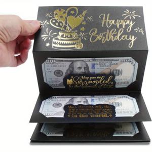 TEMU 1개 생일 선물 상자 캐시 봉투 6슬롯 포함 - 우아한 블랙과 골드 디자인, 축제 분위기의 머니 클립 지갑, 모든 생일 축하에 이상적, 만화 판타지 테마의 독특한 기념품, 현금 선물 |우아한 선물 봉투 상자 |세련된 기념품