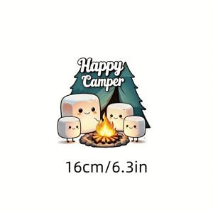 TEMU 행복한 캠핑 마시멜로 비닐 스티커 - 웃는 마시멜로와 아늑한 텐트가 있는 사랑스러운 만화 디자인 | 자동차, 트럭, , 노트북, 공구상자, 수하물, 요트, 낚시 보트, 홈 데코 및 텐트에 완벽함, 랩탑 데칼 | 만화 디자인 | 내구성 있는 광택 비닐, 캠핑 장식