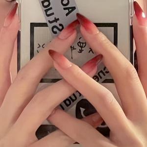 TEMU 24개 그라데이션 아몬드 모양 짧은 네일 팁, 마찰 스트립 및 젤리 젤 프레스온 네일 네일 용품