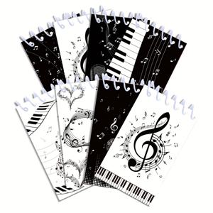 TEMU 음악 테마 미니 노트북 8개 세트 - 생일 파티 용품 및 창의적 글쓰기용 음악 악보, 기타, 피아노, 색소폰 디자인 스파이럴 라인 메모 패드, 예술적인 커버, 소형 저널