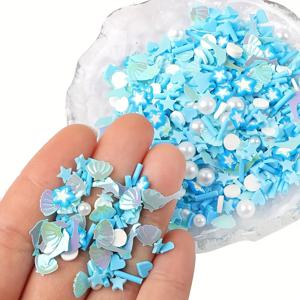 TEMU 20g 오션 시리즈 폴리머 클레이 시트 & 아크릴 비즈 - 무향 접착 매력, 레진 DIY 네일아트 및 공예용 - 돌고래: , 조개 디자인, 크래프트 비즈, 레진 액상 몰드 채움|슬라임