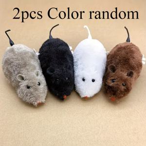 TEMU 2pcs 플러시 바람으로 작동하는 기계식 마우스 장난감 세트 - 고양이와 개를 위한 현실적인 시계 작동하는 마우스, 소형견에 적합, 배터리 필요 없음, 애완동물과 함께하는 재미있는 상호작용 놀이, 마우스 장난감