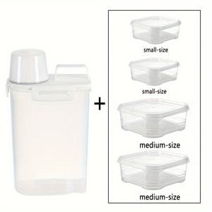 TEMU 누수 방지 및 곤충 방지 폴리프로필렌 식품 보관 용기 5개 세트 - 쌀, 곡물, 견과류, 밀가루용 사각 캔 디자인 - 측정 컵 4개와 뚜껑 포함 - 주방 정리에 필수적인 제품, 식품 안전, 쌀 저장