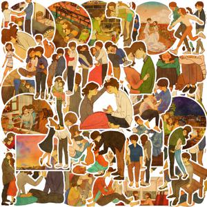 TEMU 54개 빈티지 커플 PVC 방수 스티커 세트 - 핸드폰 케이스, 노트북, 배낭, , 책용 자체 접착식 무절단 데칼 - 혼합 색상, 불규칙한 모양, 내구성 및 세탁 가능, 노트북 장식 | 기발한 그래픽 | 방수 PVC