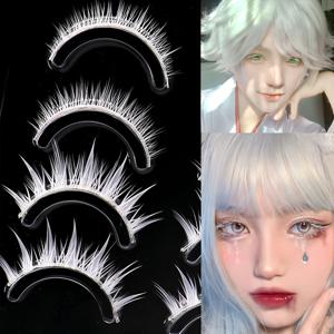 TEMU 화이트 하드 스템 인조 속눈썹 상하 조합 세트 애니메이션 웨트 아이 코스프레 만화 전시 무대용