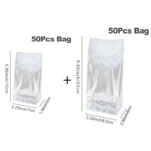 TEMU 50/100개 레이스 가장자리 투명 베이킹 식품 백 - 플라스틱 셀로판 백 - 결혼식, 신부 파티, 생일 및 파티 장식용 - 사탕, 쿠키 및 선물 포장 - DIY 프로젝트 및 축하 행사에 완벽