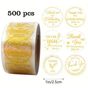 TEMU 500개 롤, 투명 금속 포일. 우리와 함께 축하하는 것을 . 다양한 패턴, 선물 카드, 결혼식 DIY 장식, 라벨, PVC 비접착 광택 스탬프를 위한 자체 접착 스티커 롤.