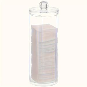 TEMU 심플하고 우아한 투명 아크릴 패드 홀더 뚜껑 포함 - 카운터탑 및 화장대용 투명 보관 디스플레이 병, 필수 메이크업 수납 상자, 리무버 패드와 서명을 위한 세련된 디자인, 집에 꼭 필요한 것. 저장, 정돈과 질서, 편리함. 반드시 가져야 할|화장대