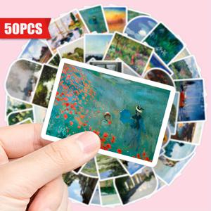 TEMU 모네, 반 고흐 & 칸딘스키 디자인의 방수 재사용 가능한 비닐 데칼 50개 세트 - 노트북, 휴대폰, 물병, 자동차를 위한 생동감 있는 미술 스티커 - 완벽한 선물 및 파티 용품, 전화 커스터마이징 | 예술적 디자인이 담긴 세미글로스 마감