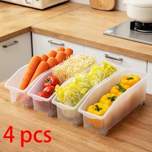 TEMU 4pcs 풀아웃 냉장고 보관함, 풀리, 재사용 가능한 주방 식품 과일 야채 계란 냉동 보관 식품 용기, 흰색 투명 풀아웃 냉장고 신선함 박스, 가정 및 주방 식품 보존을 위한 완벽한 선택