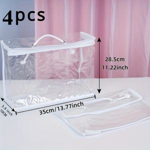 TEMU 지퍼 및 손잡이가 있는 투명 방수 PVC 보관 가방 4팩 - 담요, 베개, 옷장 및 침대 밑 수납을 위한 사각형 먼지 방지 정리함 | 다용도 기숙사 필수품, 현대적인 클리어 스토리지 솔루션, 방수 가방, 침대 밑 수납