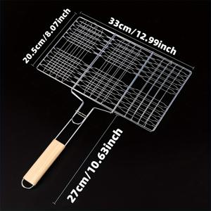 TEMU 대용량 BBQ 그릴 바구니 - 생선, 치킨 윙, 다리, 스테이크, 새우 및 채소 구이용 - 야외 피크닉, 캠핑 및 백야드 바비큐에 적합 - 사각 격자 디자인 | 메탈 BBQ 바구니