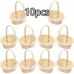 TEMU 10개 미니 짠 라탄 바구니 핸들 - 경량, 오발 화이트 플라워 바구니 부활절, 피크닉, 선물, 공예용 - 결혼식과 꽃 수습자, 결혼식 선물 | 장식 바구니 | 경량 바구니, 결혼식용 바구니