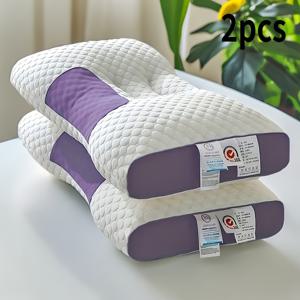 TEMU 2pcs 독서 경추 베개는 수면 보호를 도와줍니다, 목 보호 지원 베개, 측면 및 등 수면에 적합, 여행 수면 베개, 홈 베개는 수분 흡수 및 통기성이 뛰어납니다, 침구 거실 침실 장식 베개|목베개
