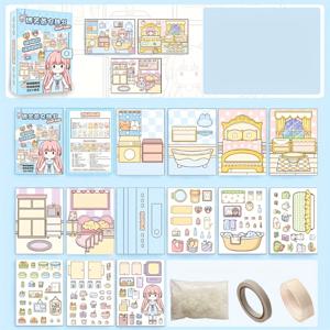 TEMU DIY Quiet Book Kit - Nafure No-Cut Dreamy Bubble Bath Girl, 3D 퍼즐 수제 책, 자체 접착 반광택 마감, 재사용 가능한 종이 공예 세트, 재료 및 글리터, 책표지, 스크랩북 요소 포함, 책 장식