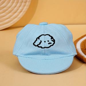TEMU 1pc 조절 가능한 개 태양 모자, 만화 개 자수 - 아늑한 폴리에스터, 소형 및 중형 개용 풀오버 스타일, 여름 및 봄 야외 활동에 이상적, 패션적인 애완 동물 액세서리 | 만화 개 디자인 | 짠 질감, 개 모자