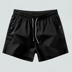 TEMU 남성용 단색 운동 반바지, 95% 폴리에스터와 5% 스판덱스로 제작, 러닝, 훈련, 해변 활동에 적합 - 지퍼 포켓이 있고, 기계 세척 가능합니다.