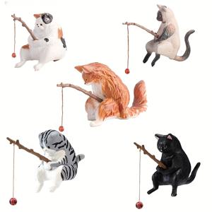 TEMU 미니 고양이 낚시 장식품 - 5개 세트, 수족관 및 홈 데코용, 양서류의 완벽한 어항 풍경과 이중 서식지에 적합