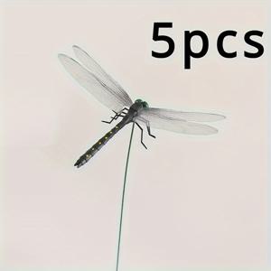 TEMU 2D 평면, 5개 블랙 3D 시뮬레이티드 잠자리 정원 스테이크 - 러스틱 야외 장식, 내구성 있는 플라스틱 결혼식 및 파티 장식용 막대 포함, 배터리 필요 없음, 마당, 화병 액센트, 잠자리 장식, 자연스러운 외관, 리얼리스틱 질감