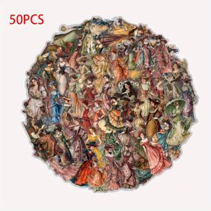 TEMU 50개 SCXXBSW 빈티지 시대 스티커 세트 - 우아한 여성 일러스트레이션, 노트북/휴대폰/가방/스케이트보드용 방수 자체 접착 데칼, 비정형 모양의 역사적 패션 아트, 레트로 미학