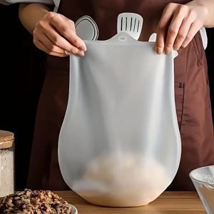 TEMU 1pc 레스토랑 실리콘 푹신 가방 - 빵, 케이크, 피자, 옥수수 케이크용 다기능 도우 혼합 및 보관 가방 - 식품 안전, 비용 없음, 레스토랑 요리 도구, 도우 혼합 가방|투명 실리콘 가방|내구성 있는 실리콘 재료, 도우 보관 가방