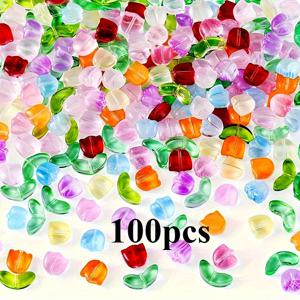 TEMU 100개/50쌍 유리 튤립 모양 귀여운 비즈 보석 만들기 DIY 팔찌 목걸이, 드롭 귀걸이, 열쇠 폰 체인, 크리스마스 장식 파티 선물 비즈 공예 용품