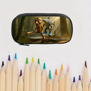 TEMU SUNGDOBIN 기발한 상어와 나무 막대 연필 케이스 - 튼튼한 캔버스, 다양한 색상 옵션, 학교 용품 보관에 이상적, 연필 파우치