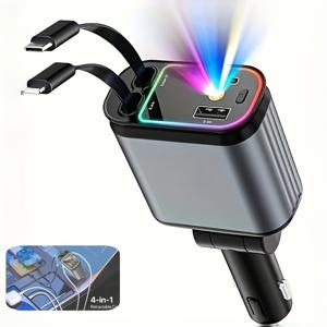 TEMU 66W 별이 빛나는 하늘 천장형 차량용 충전기, 31.5인치 확장 가능한 케이블 및 2개의 USB 포트 어댑터가 있는 4-in-1 리트랙터블 차량용 충전기, 자유 조절 가능 방향, 엉킴 방지 복원 디자인, 아이폰 16-13/iPad/ 호환, 갤럭시, 픽셀 기기용 USB-C 듀얼 고속 충전기, 모든 차량에 적합