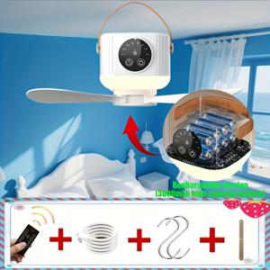 TEMU YAIAWISU USB 전원 휴대용 천장 선풍기, 리모컨 포함, 3단계 속도 조절 및 저소음 작동, 리튬 폴리머 배터리 충전식 무선형, 접이식 디자인 & 걸이 후크 - 기숙사, 여행, 사무실, 파티오에 이상적, 공간 절약형 천장 선풍기, 휴대용 팬, 내구성 플라스틱 블레이드|실링팬|캠핑선풍기